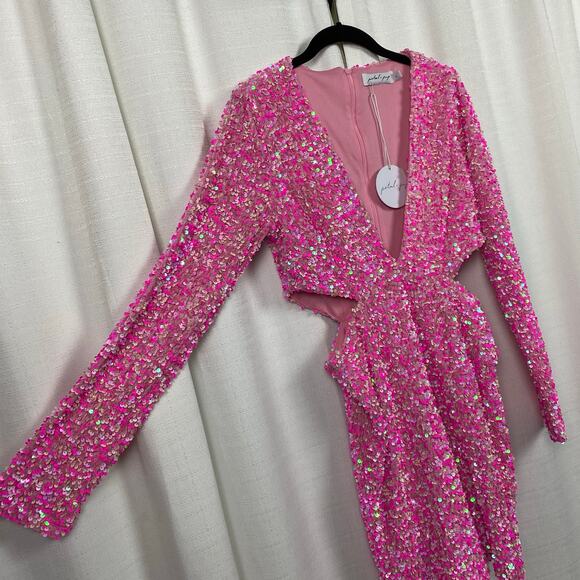 Petal&Pup Pink Berry Kelly Long Sleeve Sequin Mini Dress Sz.L NWT - Picture 10 of 16